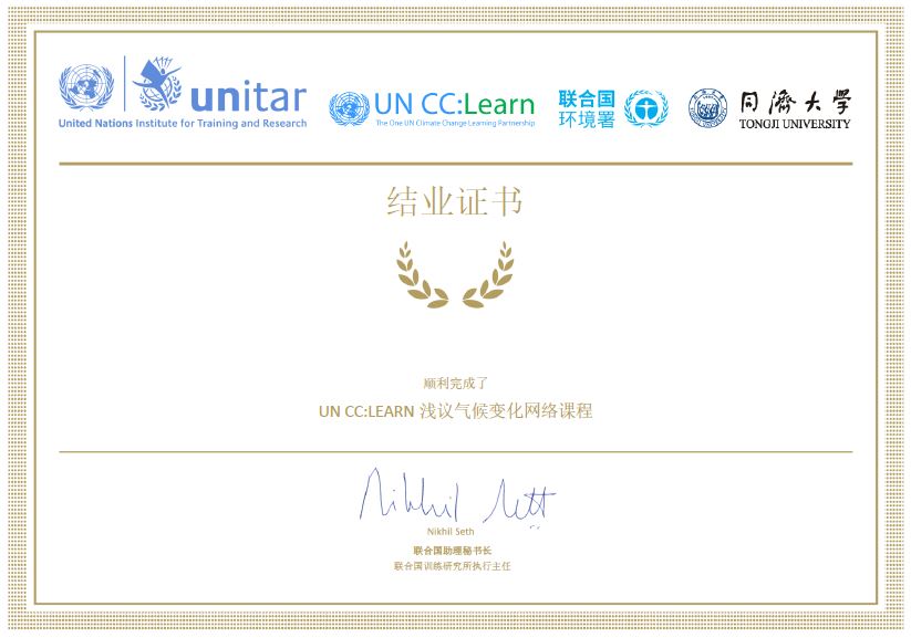 Chinese version of the certificate of completion 